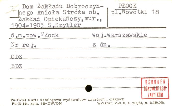 dom zakładu dobroczynnego Anioła Stróża, ob. zakład opiekuńczy, skan 1