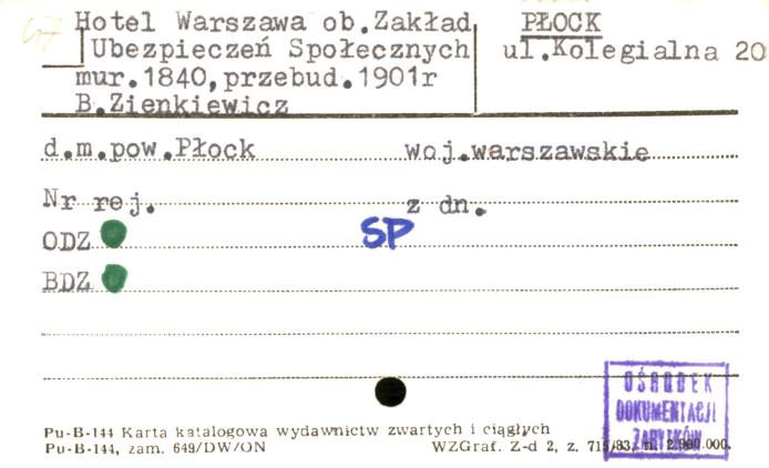 hotel Warszawa, ob. zakład ubezpieczeń społecznych, skan 1