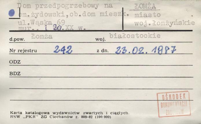 dom przedpogrzebowy na cm. żydowskim, ob. dom mieszkalny, skan 1