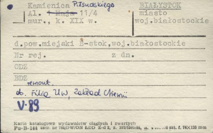 kamienica, ob. Filia UW, Zakład Chemii, skan 1