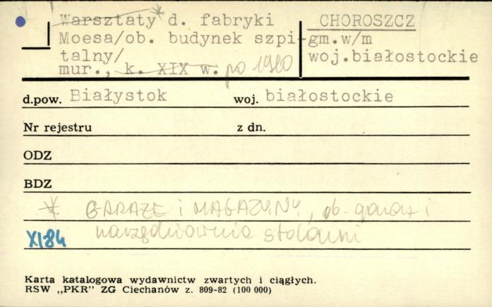 warsztaty d. fabryki Moesa (ob. budynek szpitalny), garaże i magazyny, ob. garaż i narzędziownia stolarni, skan 1