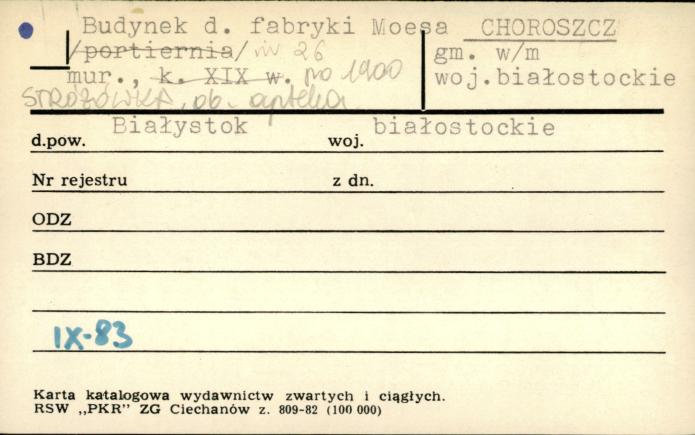 budynek d. fabryki Moesa, stróżówka, ob. apteka, skan 1