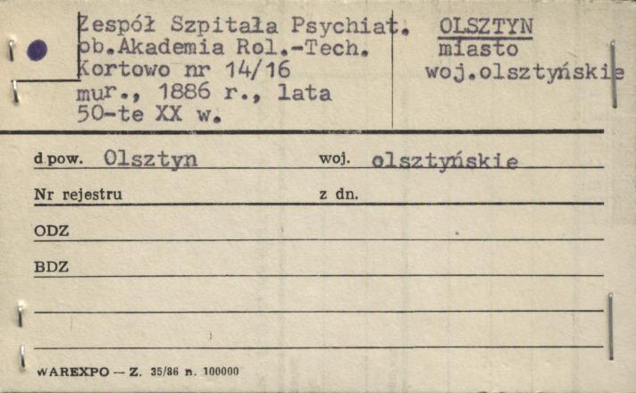 zespół szpitala psychiatrycznego, ob. akademia rol.-tech. Kortowo, blok nr 14/16, skan 1