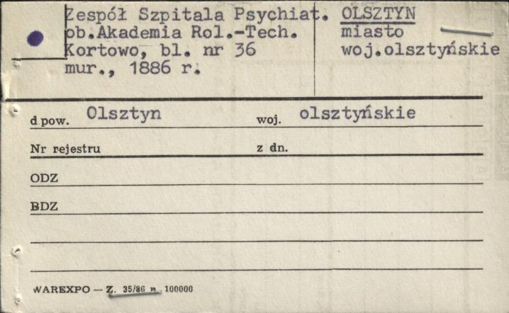 zespół szpitala psychiatrycznego, ob. akademia rol.-tech. Kortowo, blok nr 36, skan 1
