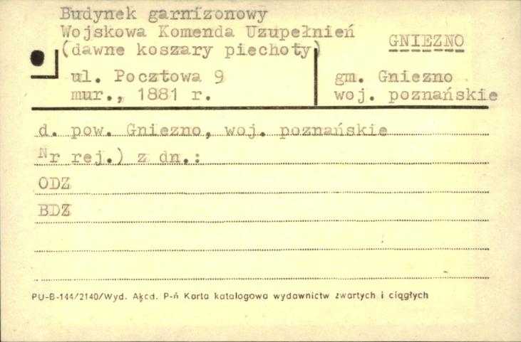 budynek garnizonowy, Wojskowa Komenda Uzupełnień (dawne koszary piechoty), skan 1