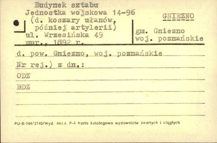 budynek sztabu - koszary ułanów, nast. artylerii, ob. jednostka wojskowa 14-96, skan 1