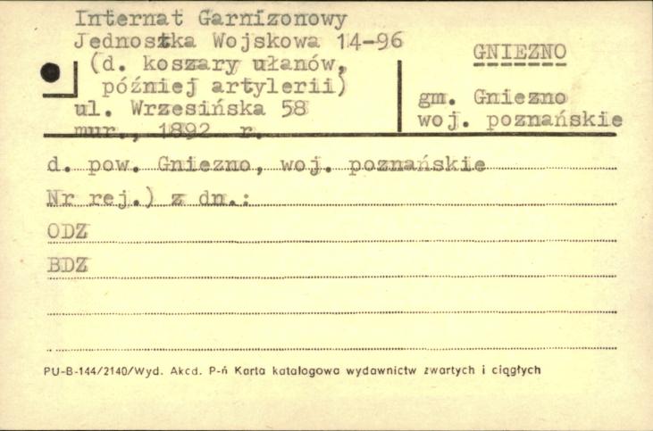 internat garnizonowy - koszary ułanów, nast. artylerii, ob. jednostka wojskowa 14-96, skan 1