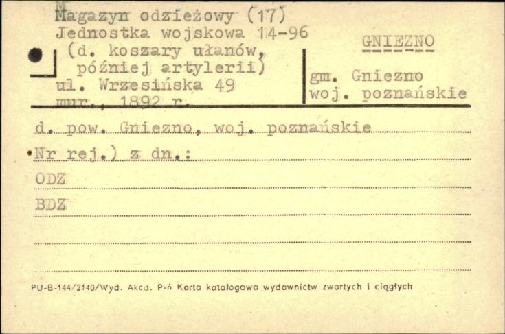 magazyn odzieżowy (17) - koszary ułanów, nast. artylerii, ob. jednostka wojskowa 14-96, skan 1