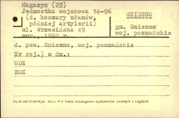 magazyn (29) - koszary ułanów, nast. artylerii, ob. jednostka wojskowa 14-96, skan 1