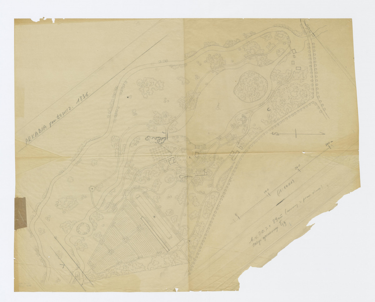 plan sytuacyjny ogrodu z 1836 roku, 1:1000, skan 1