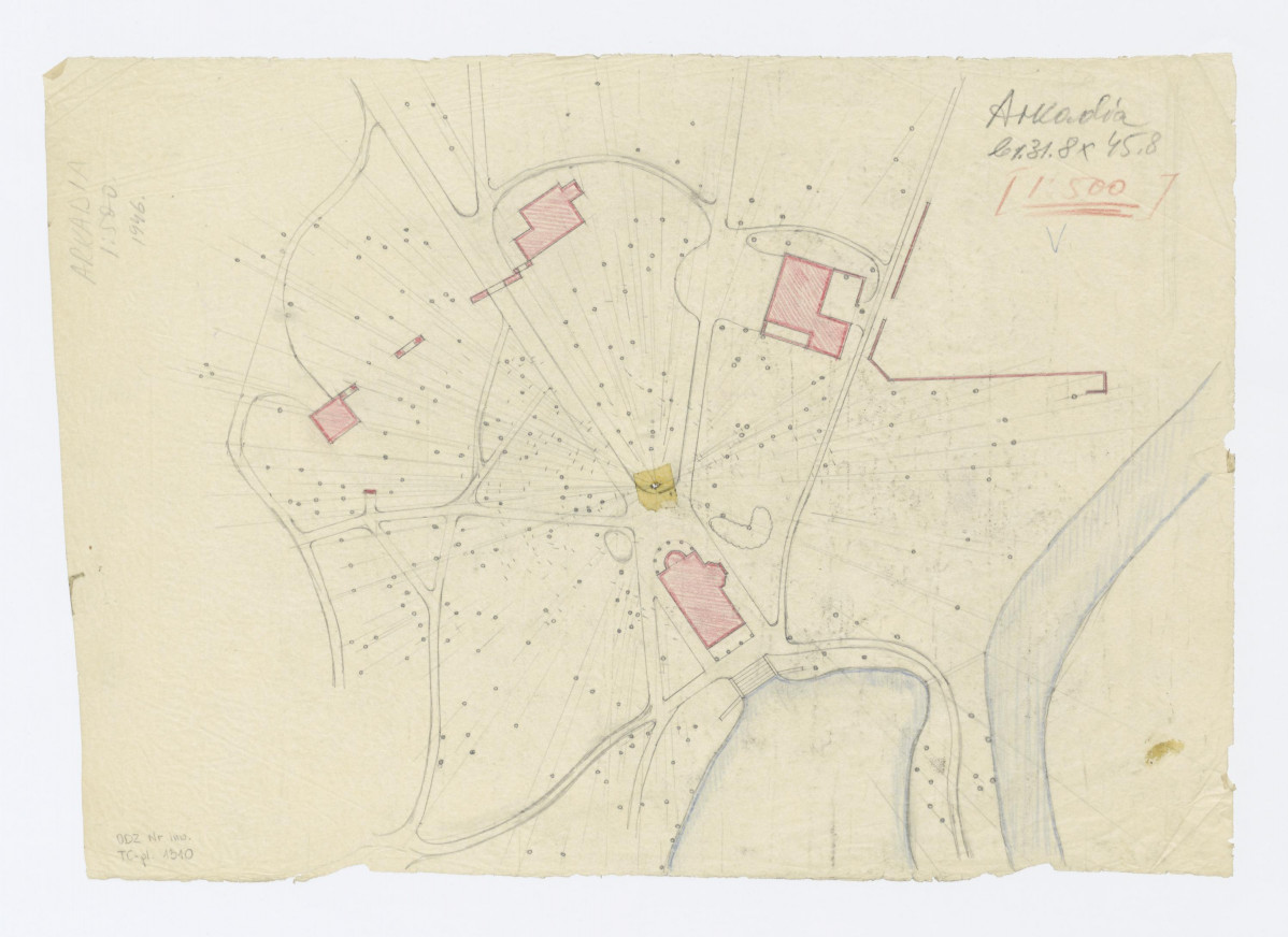 powiększenie skali części parku w pobliżu budowli romantycznych 1:500, skan 1