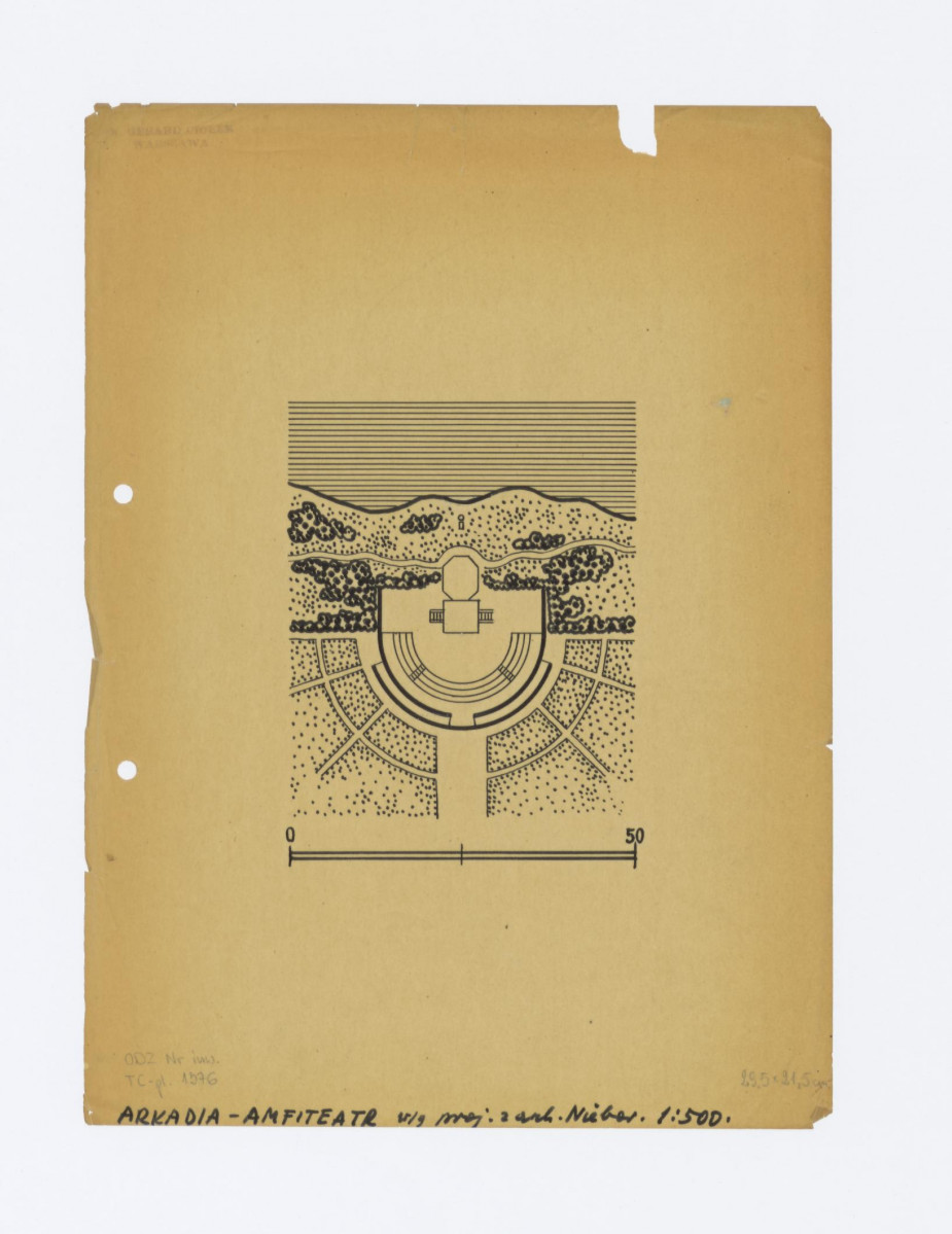 Arkadia-amfiteatr - plan sytuacyjny według projektu z Archiwum Nieborowskiego, 1:500, skan 1