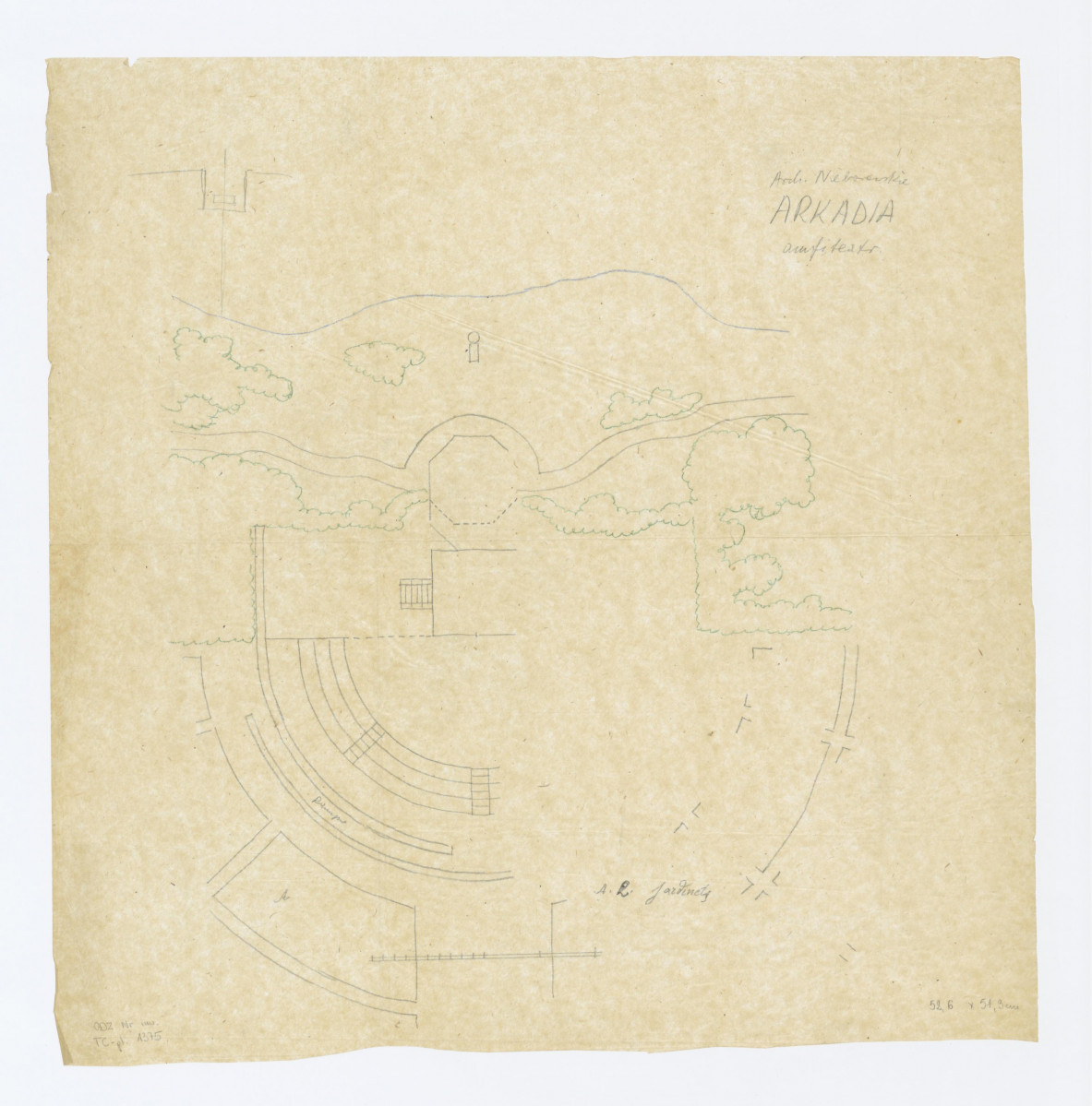 Arkadia amfiteatr - szkicowy plan sytuacyjny, Arch. Nieborowskie, skan 1