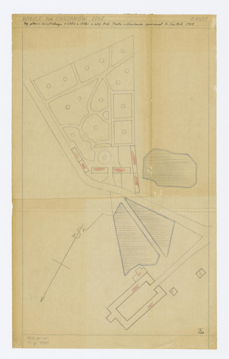 Plan ogrodu według planu katastralnego  z roku 1848 w Woj. Arch. Państw. w Krakowie, 1:1000, skan 1