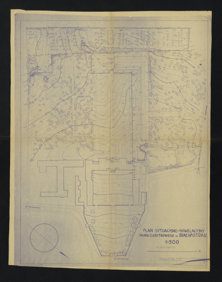 Plan sytuacyjno - wysokościowy (zbiorczy) parku zabytkowego w Białymstoku, 1:500, skan 1