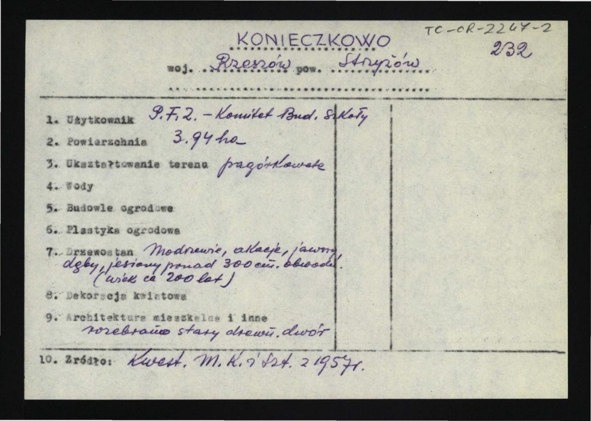 wypis z Kwestionariusz Ministerstwa Kultury i Sztuki z 1957 r. , skan 1