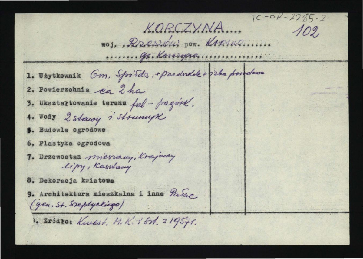wypis z Kwestionariusz Ministerstwa Kultury i Sztuki z 1957 r., skan 1