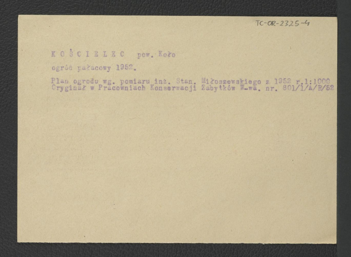 opis niezachowanego w obwolucie na podstawie pomiaru S. Miłoszewskiego z 1952 r. , skan 1