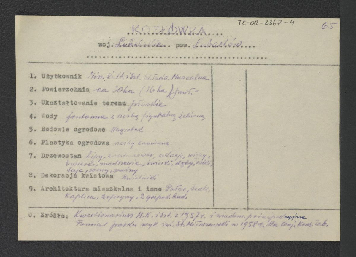 wypis z Kwestionariusz Ministerstwa Kultury i Sztuki z 1957 r. , skan 1