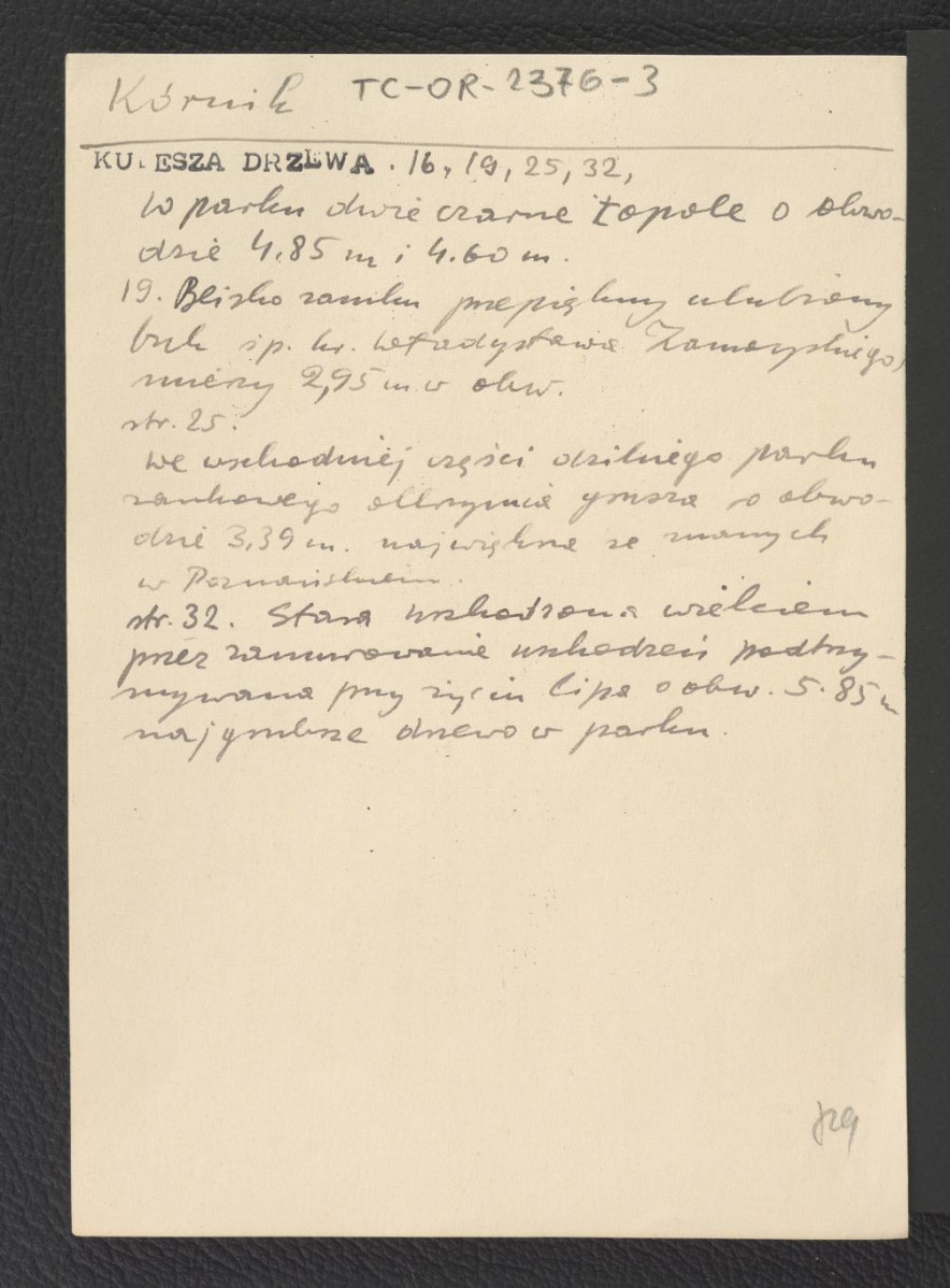 wypis z Kulesza W., Klucz do oznaczenia drzew i krzewów, Warszawa 1952, s. 118 dotyczący zabytkowych lip w miejscowym parku , skan 2