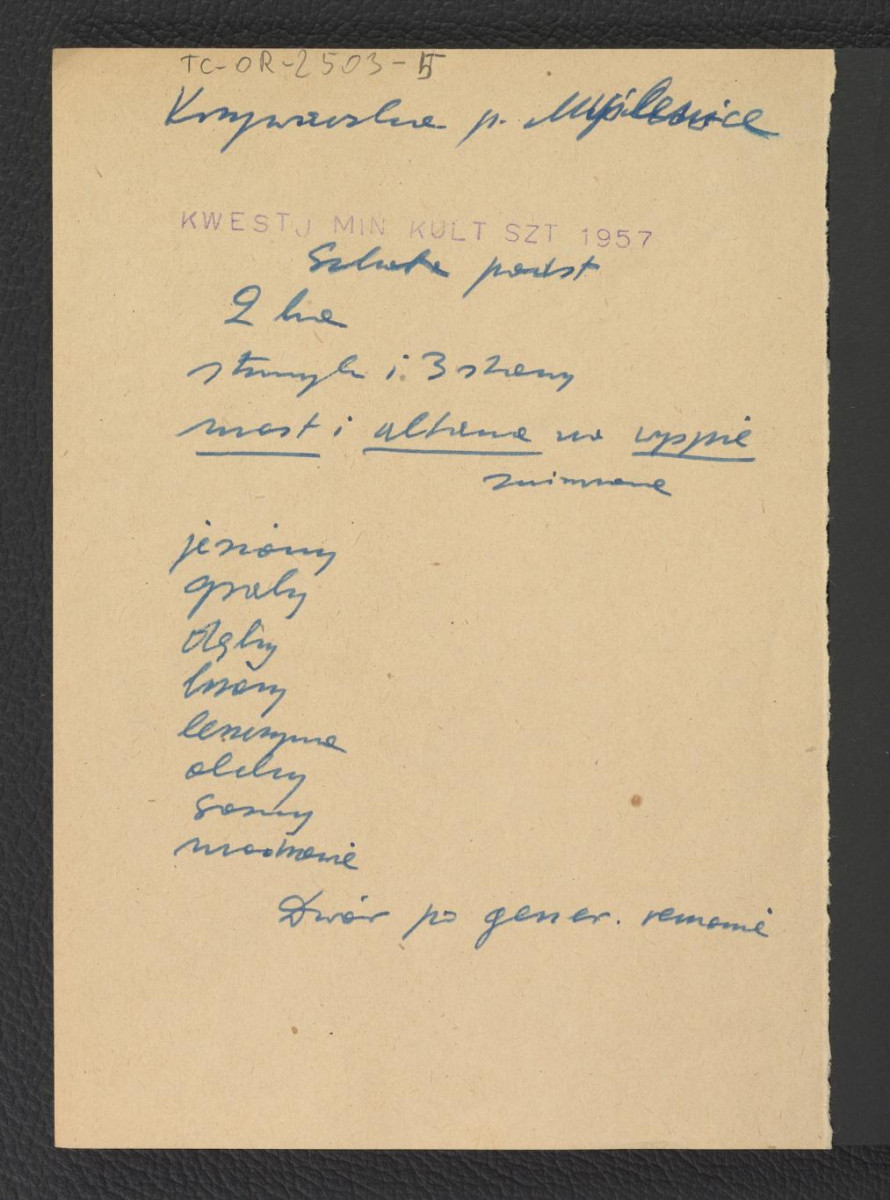 wypis z Kwestionariusz Ministerstwa Kultury i Sztuki z 1957 r. , skan 1