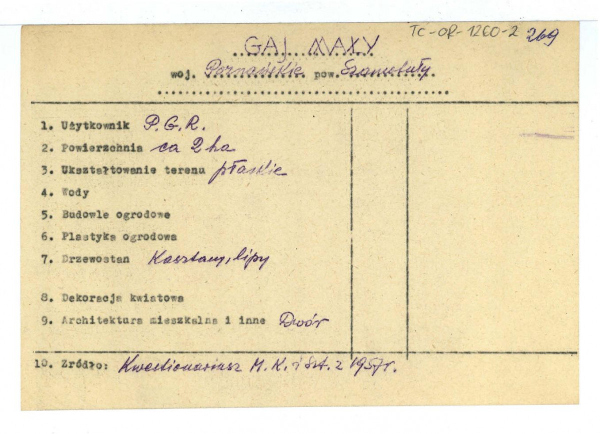 wypis z Kwestionariusz Ministerstwa Kultury i Sztuki z 1957 r. , skan 1