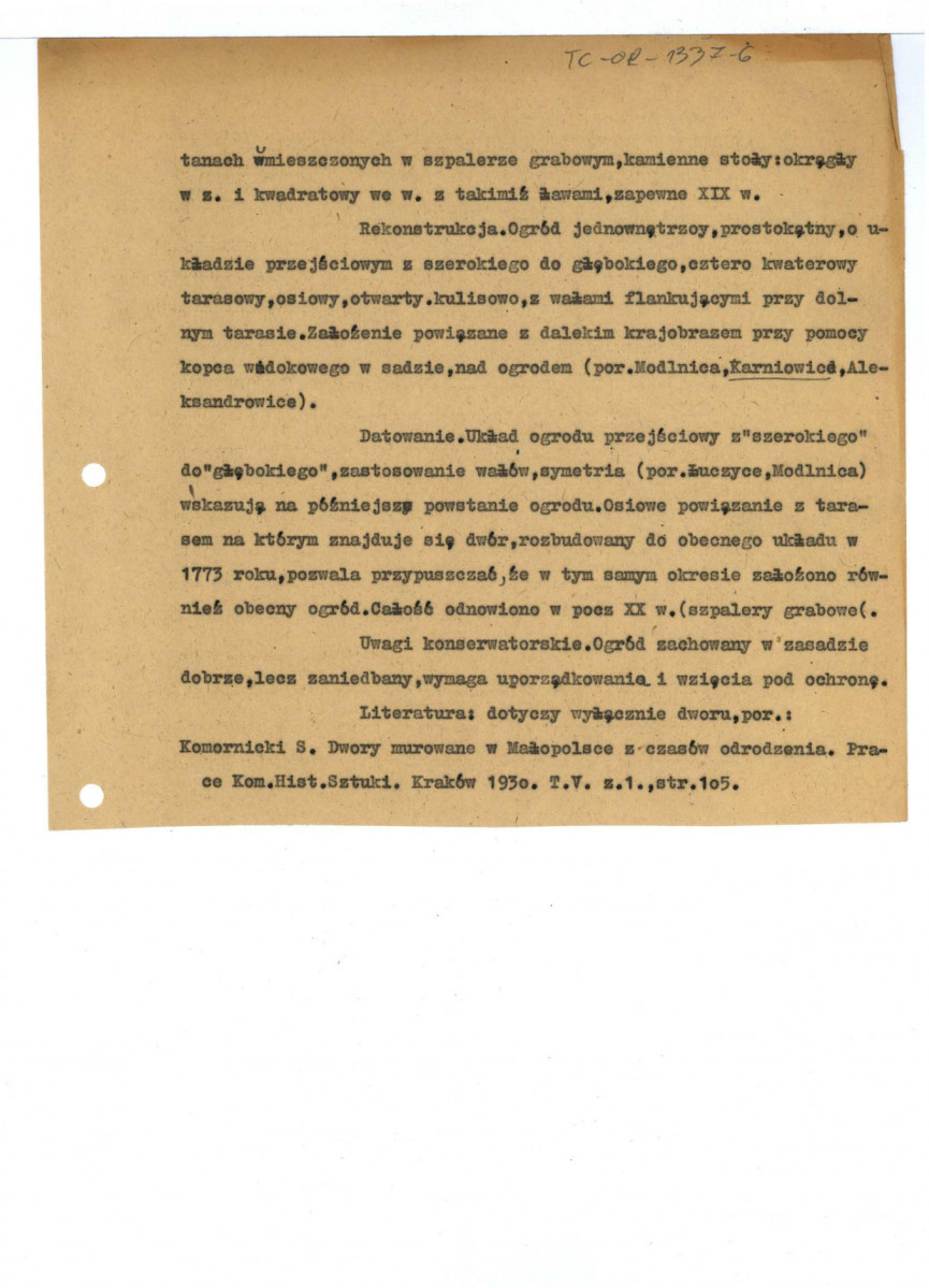 wypis z Komornicki S. Dwory murowane w Małopolsce z czasów odrodzenia. Prace Komisjii Historii Sztuki, Kraków 1930, t. V, Z. 1., s. 105., skan 2