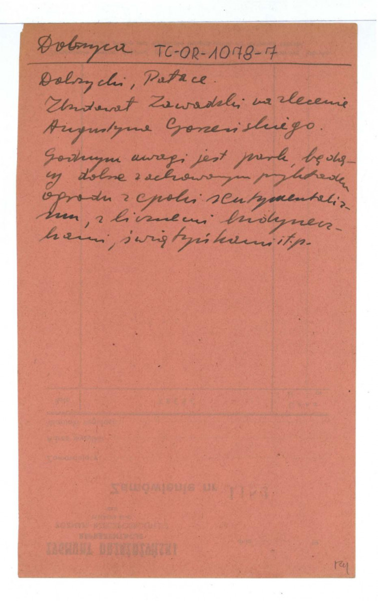 notatka dotycząca twórcy kompleksu ogrodowego w ww. miejscowości , skan 1