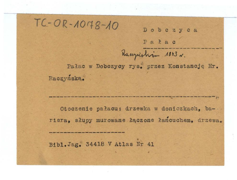 wypis z Biblioteki Jagiellońskiej dotycząca jednej z ilustracji zachowanych w obwolucie (34418 V Atlas nr 41), skan 1