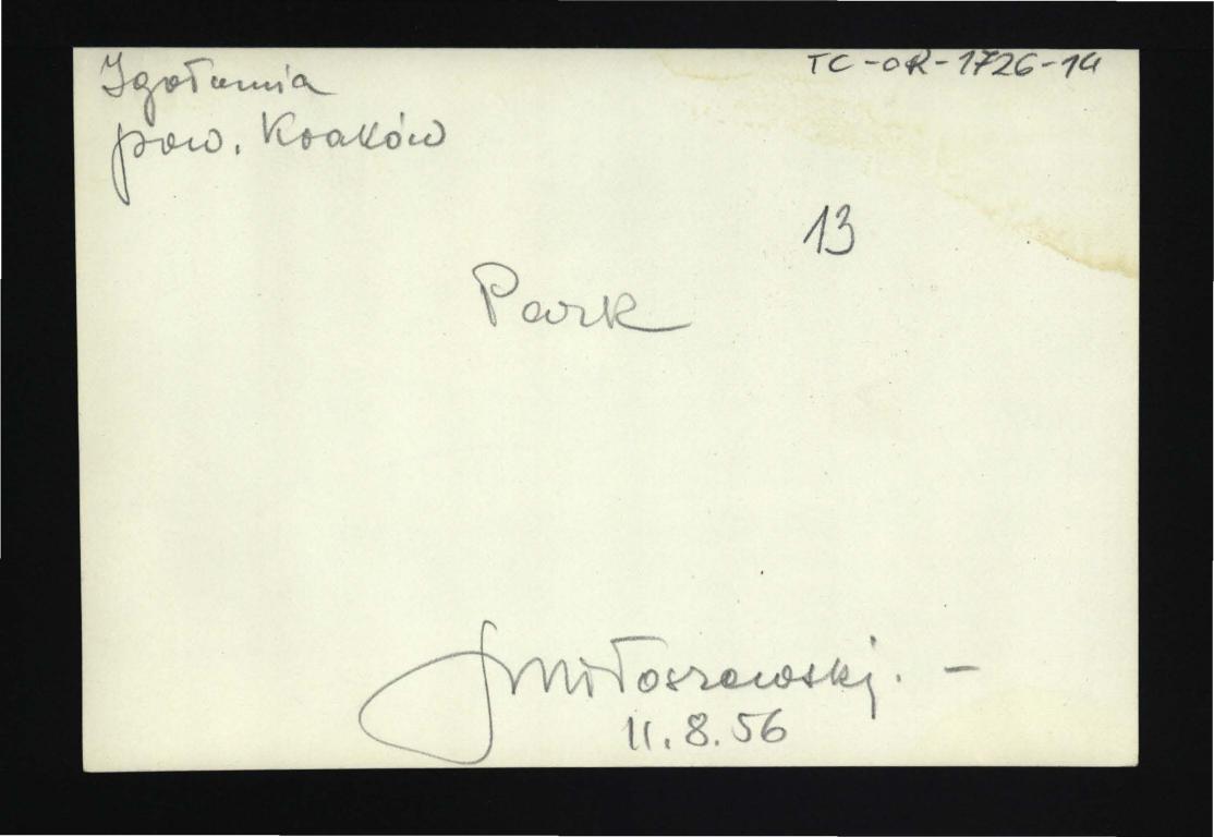 3 fotografie czarno-białe przedstawiające fragment elewacji frontowej pałacu oraz pobliski park; 11 sierpnia 1956 r.                                           , skan 6