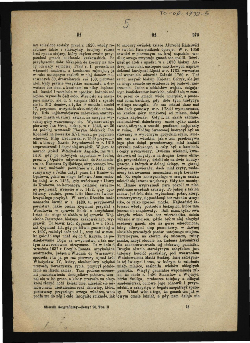 dwie karty pochodzące z Słownik Geograficzny Królestwa Polskiego t. III, s. 271-274 zawierające opis dziejów Iłży oraz tamtejszych zabytków   , skan 3