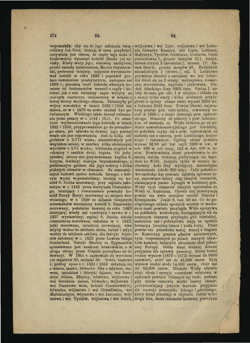 dwie karty pochodzące z Słownik Geograficzny Królestwa Polskiego t. III, s. 271-274 zawierające opis dziejów Iłży oraz tamtejszych zabytków   , skan 4