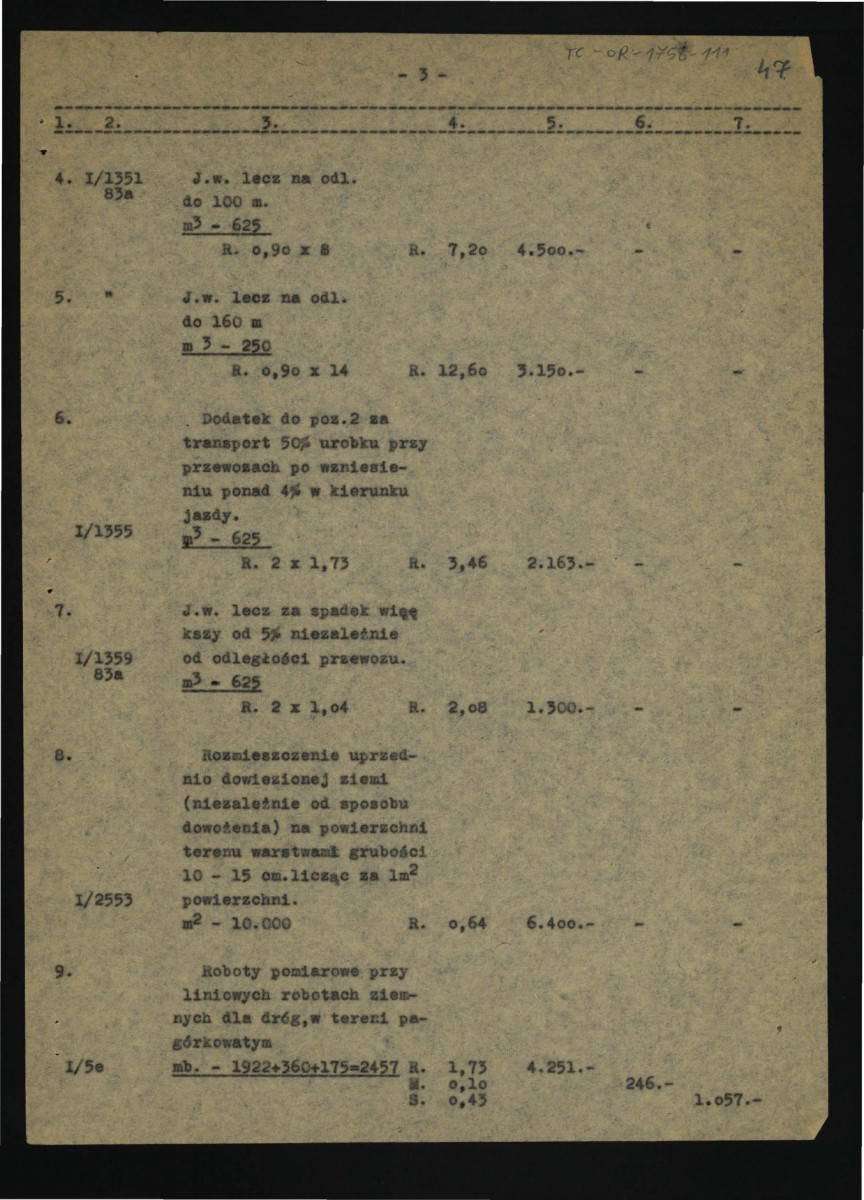 aneks do kosztorysu ukształtowania terenu i dróg-Jabłonna-Pałac 1/1 obrazujący zagadnienie dodatkowych opustów ustalonych Zarządzeniem nr 78 przewodniczącego KBUiA z dnia 15.XII.1961 r. /Dz. Bud. Nr, 6/61 poz. 28/ do uwzględnienia w fakturach wykonane roboty, skan 3