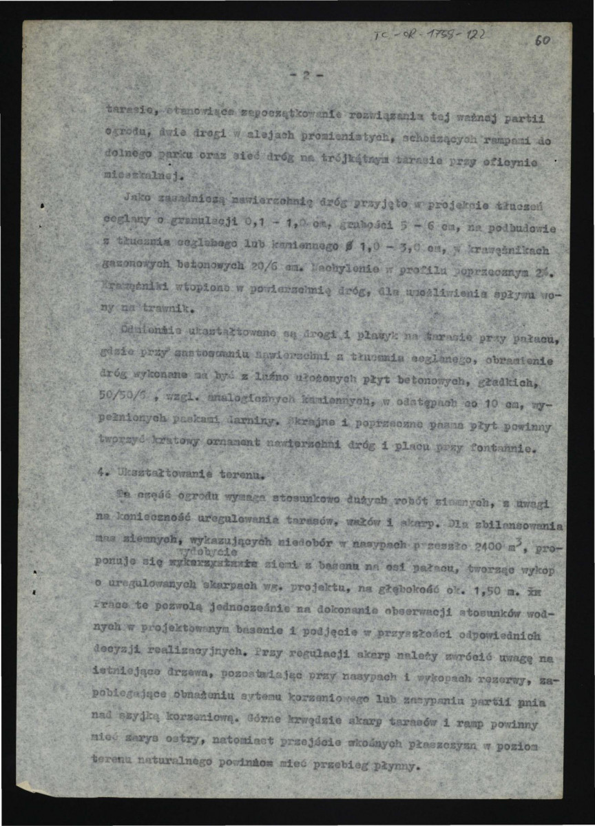 Opis projektu technicznego i roboczego robót ziemnych, drogowych i ogrodniczych w ogrodzie zabytkowym w Jabłonnie. I etap. Taras zachodni przy pałacu, skan 3