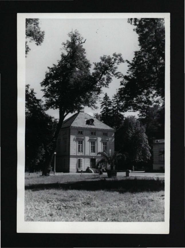 fotografia czarno-biała ukazująca zabudowania pałacowe , skan 1