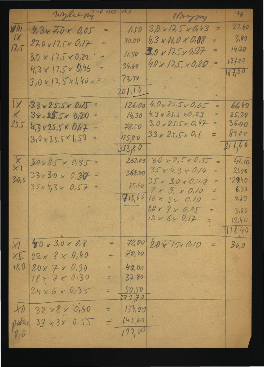 robocze wyliczenia dotyczące wykopów , skan 3