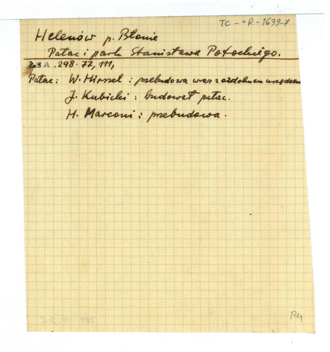 wypis z Łoza S., Słownik architektów i budowniczych Polaków oraz cudzoziemców w Polsce pracujących, Warszawa 1931 dotycząca osób zaangażowanych w budowę i przebudowę pałacu   , skan 1