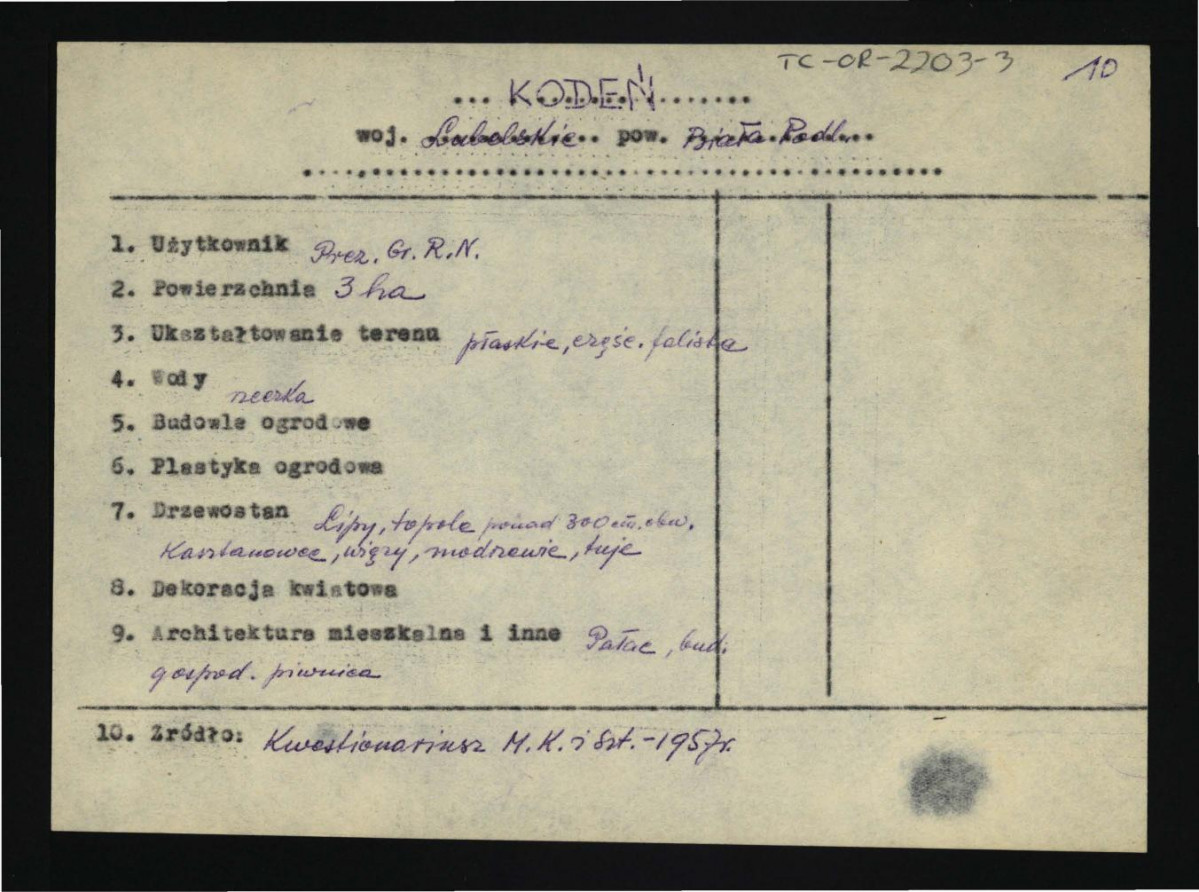 wypis z Kwestionariusz Ministerstwa Kultury i Sztuki z 1957 r. , skan 1