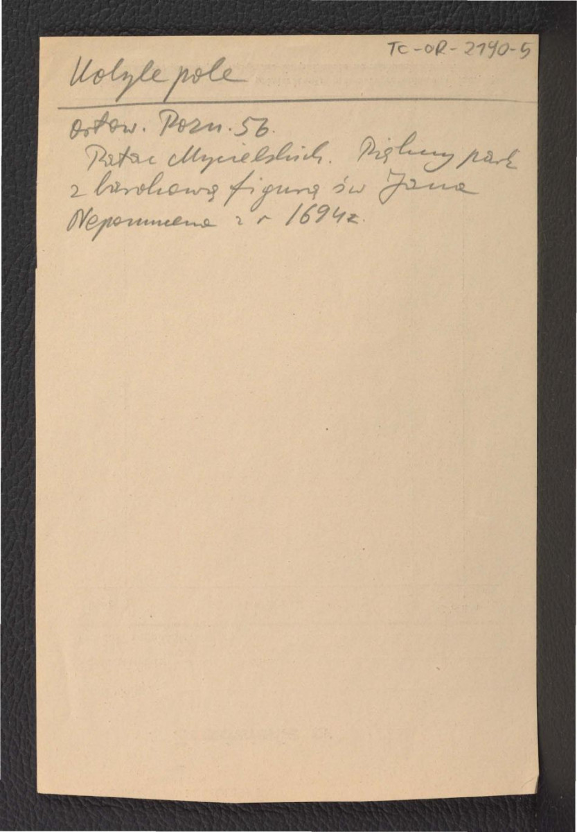 wypis z Orłowicz M., Przewodnik po Poznańskim, Warszawa 1923, s. 56 wzmiankujący pałac Mycielskich, park oraz rzeźbę figuratywną św. Jana Nepomucena z 1694 r. , skan 1