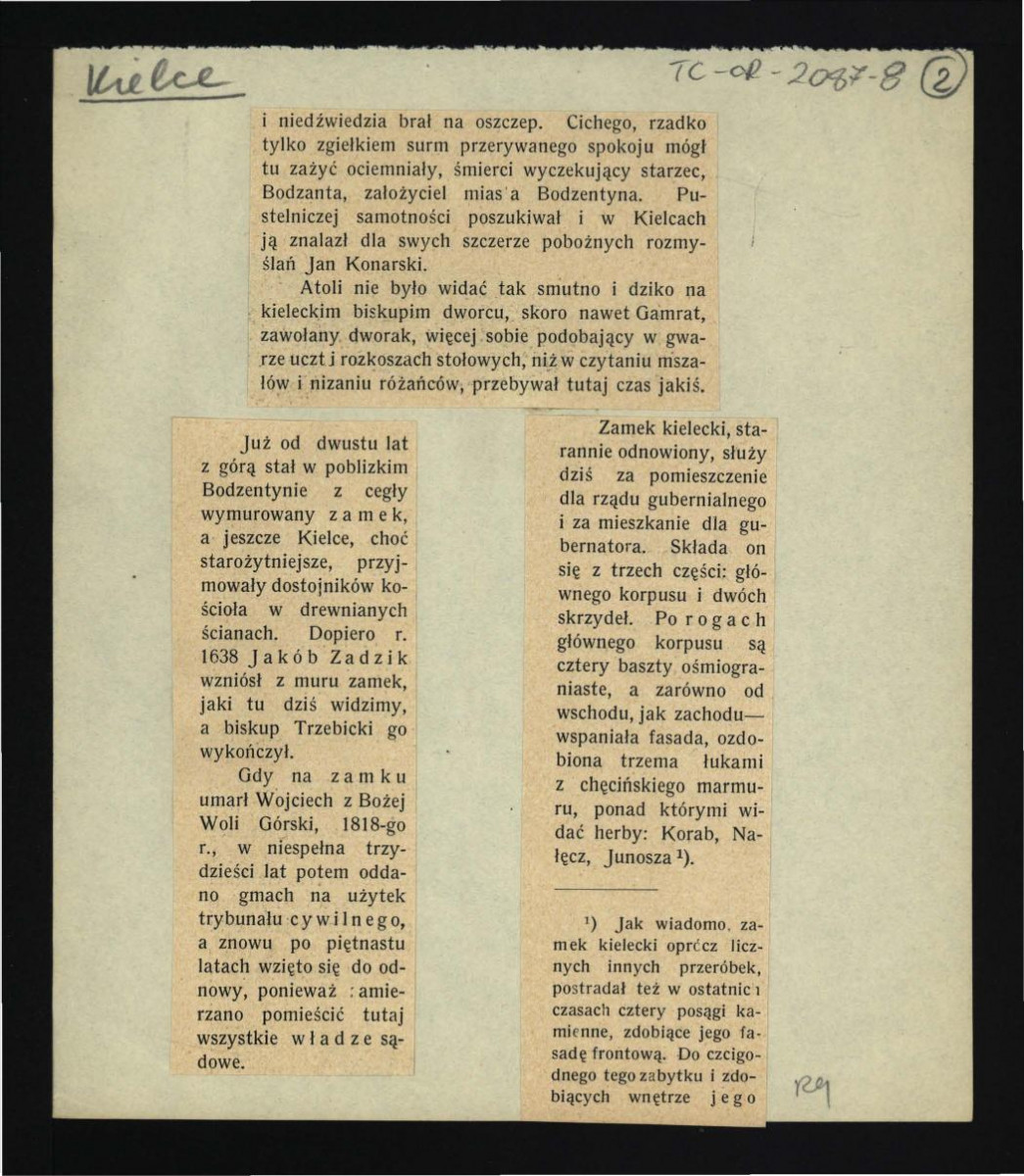 wycinek z „Ziemia” nr 10 (1912), s. 156-158 dotyczący ruin miejscowego zamku; dwie karty, skan 2