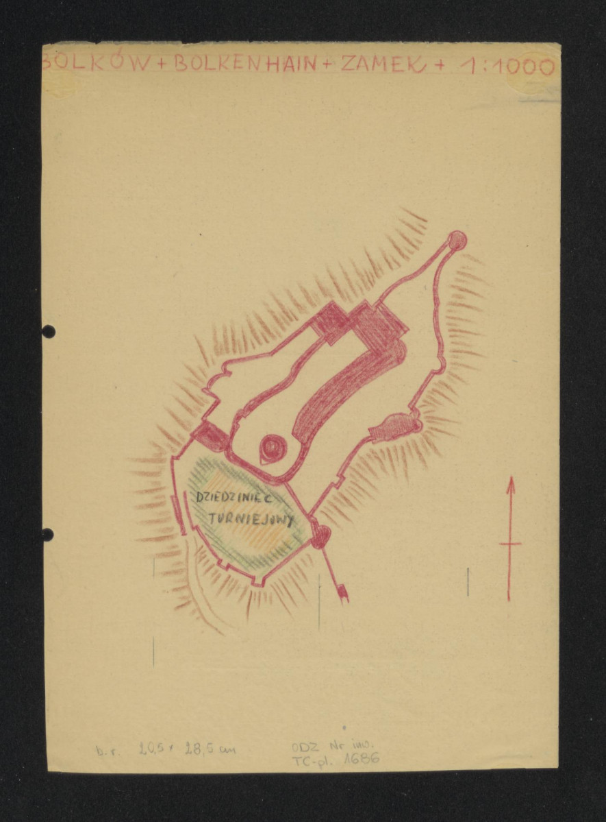 plan zamku, dziedziniec turniejowy, 1:1000, skan 1