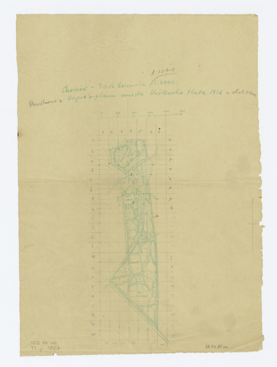 plan sytuacyjny - powiększenie z planu miasta Królewska Huta 1926 rok w skali 1:6000, skan 1