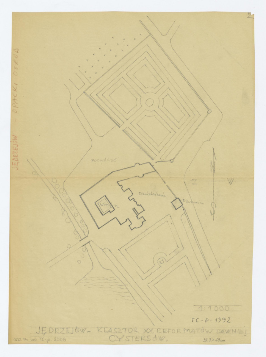 1:1000; plan sytuacyjny klasztoru z kościołem, skan 1