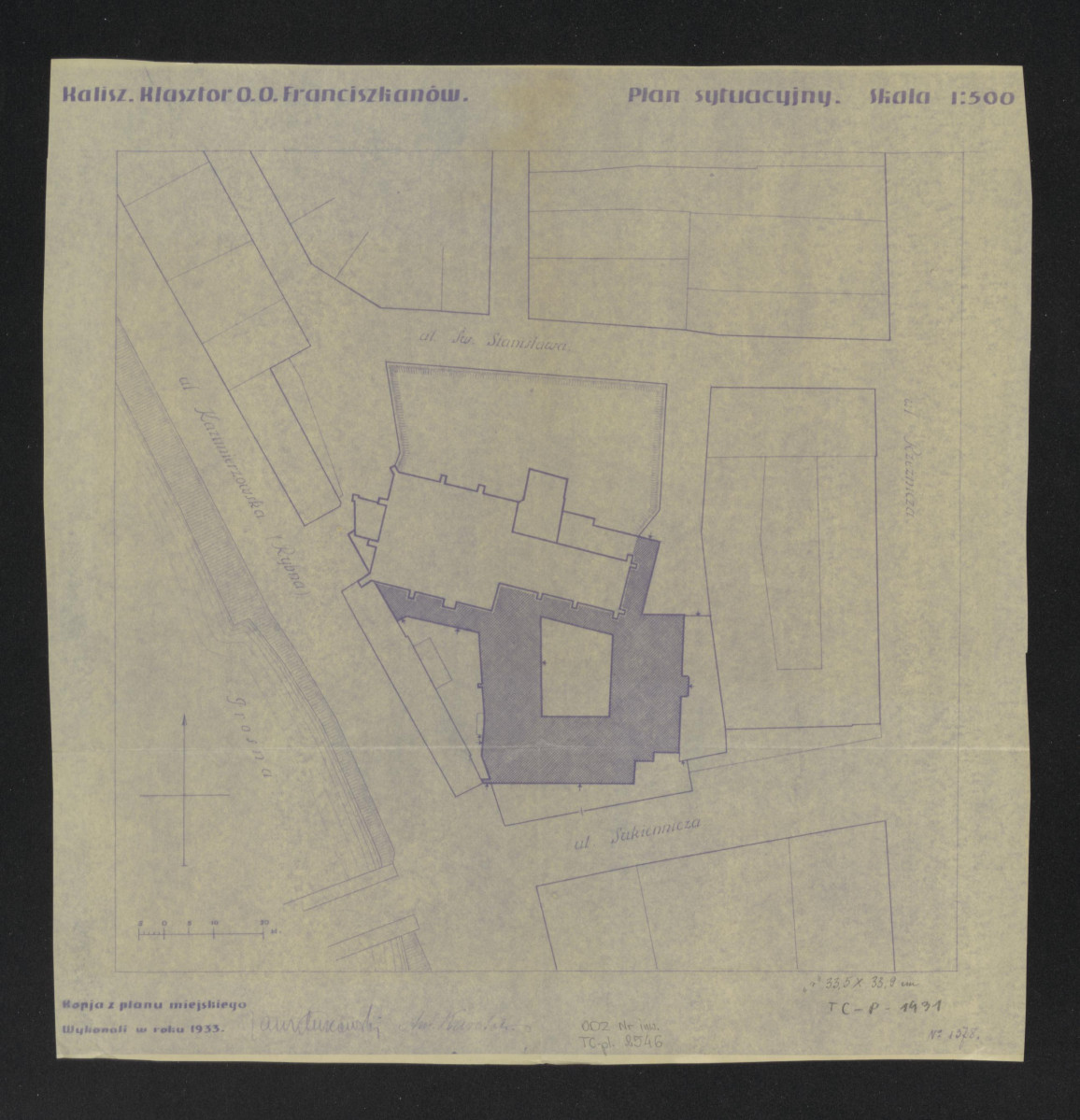 plan sytuacyjny klasztoru z kościołem i ogrodem klasztornym/ według planu miejskiego, skan 1