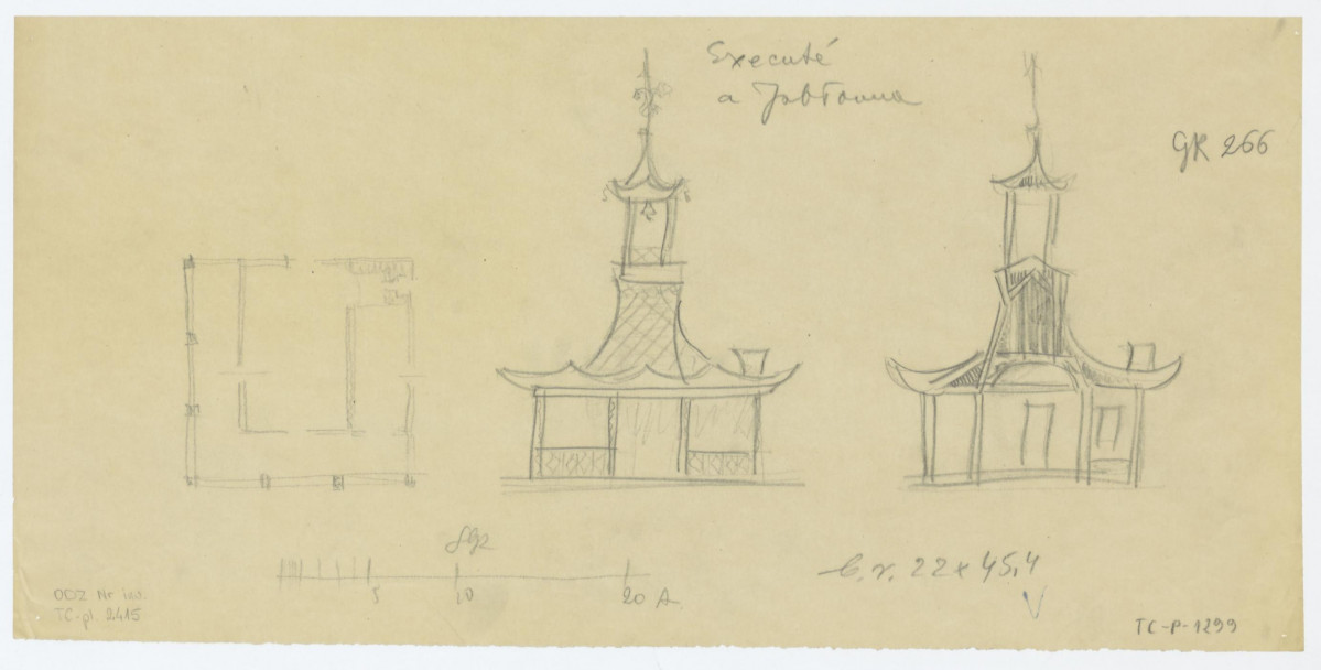 Odrys pawilonu chińskiego. Rysunek archiwalny., skan 1
