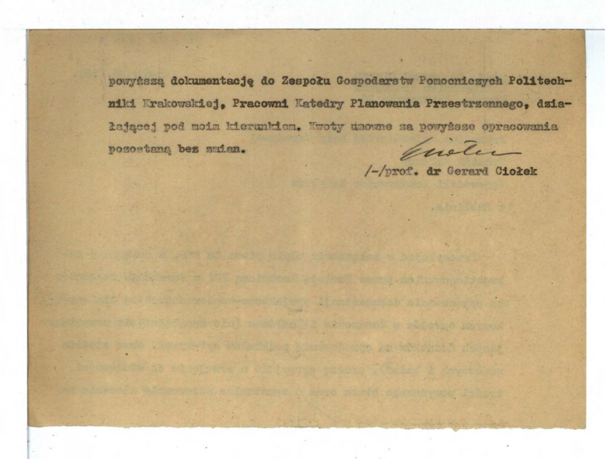 Poinformowanie Gerarda Ciołka ze strony kierownictwa Odnowienia Królewskiego Zamku na Wawwelu o zakwestionowaniu rachunku na opracowanie dokumentacji projektowo-konserwatorskiej dla zbytkowych ogrodów w Romanowie i Kozłówce, skan 2