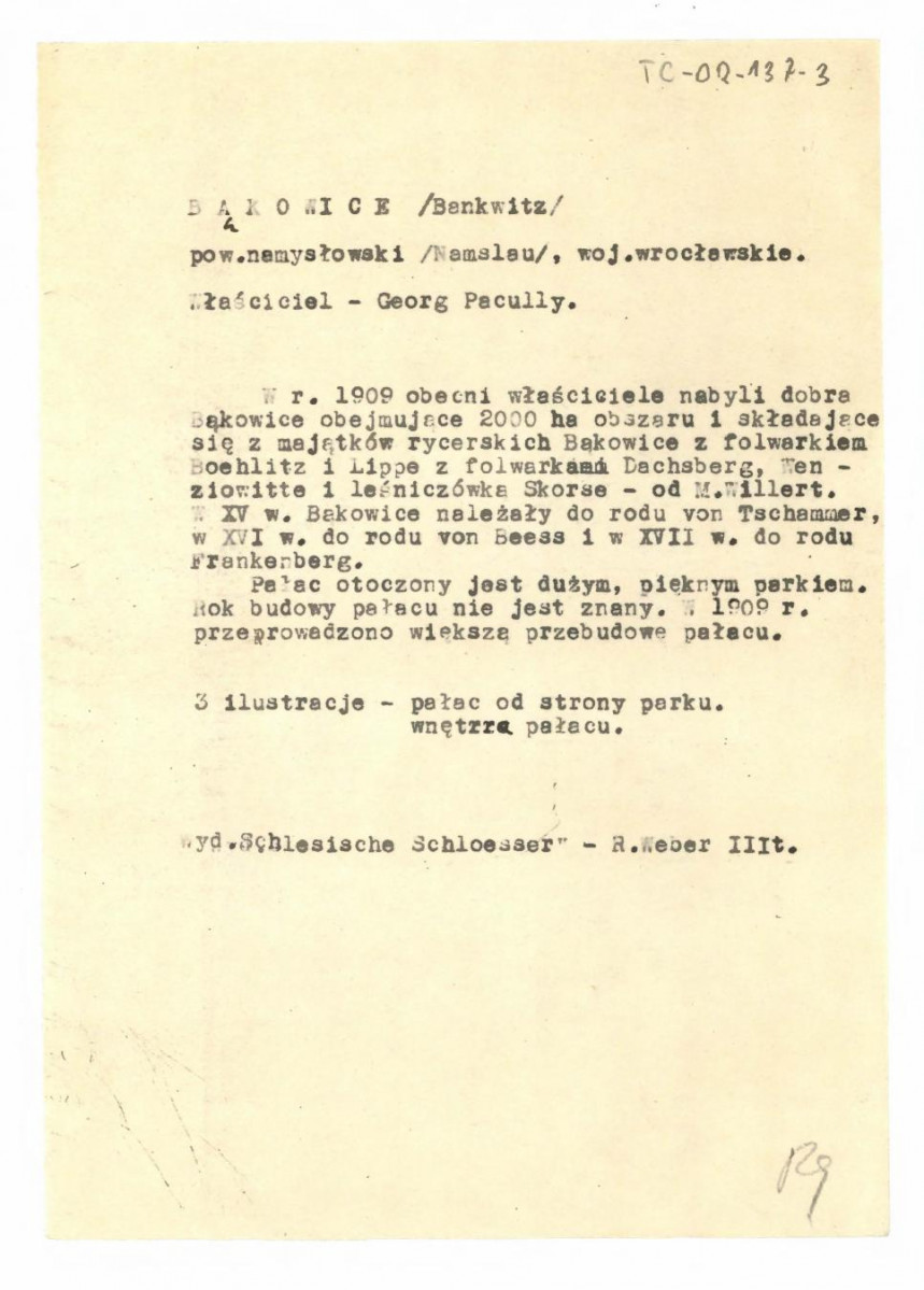 wypis z Weber R., Schlesische Schloesser III, t. I, skan 1