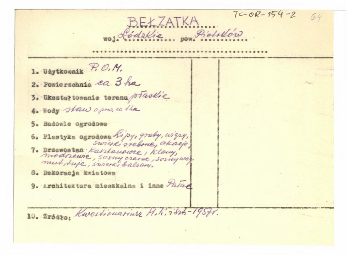 wypis z Kwestionariusz Ministerstwa Kultury i Sztuki z 1957 r. , skan 1