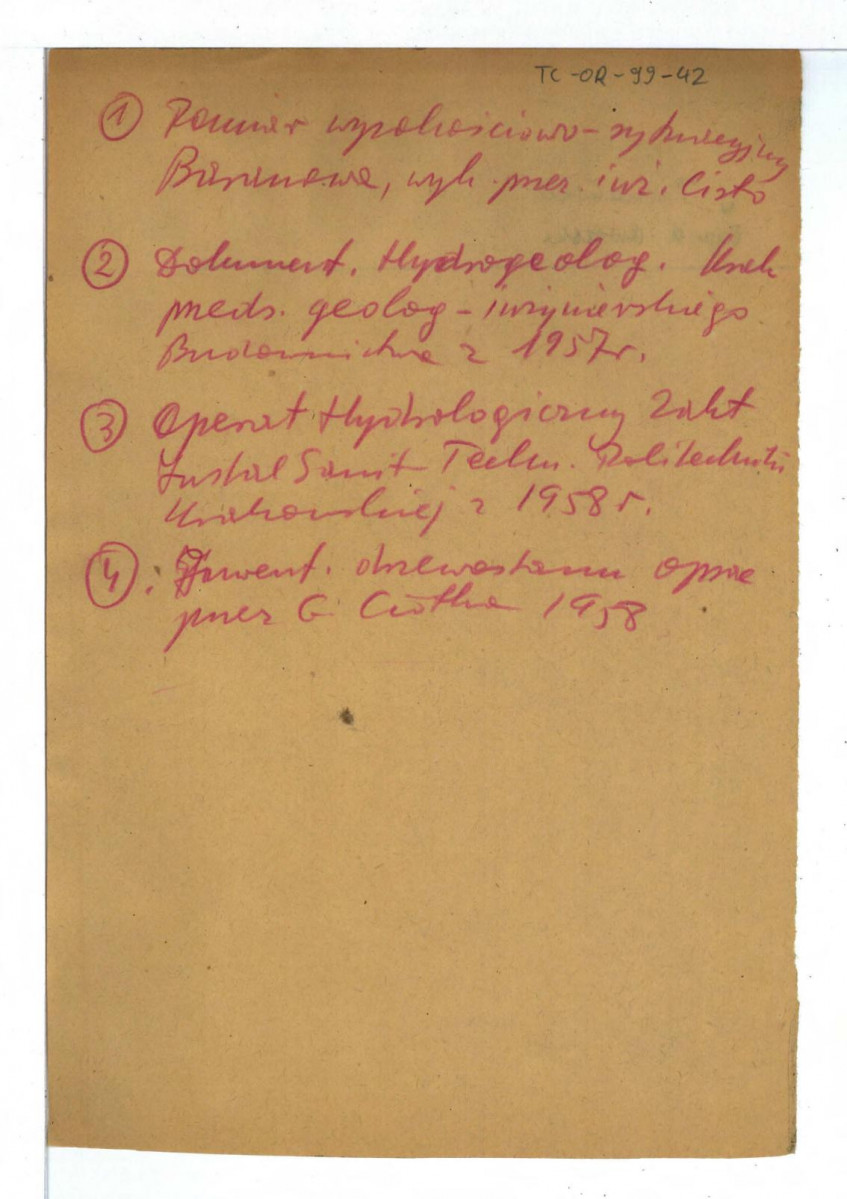 Notatka w punktach dotycząca m.in. sieci hydrologicznej zespołu zamkowego, skan 1