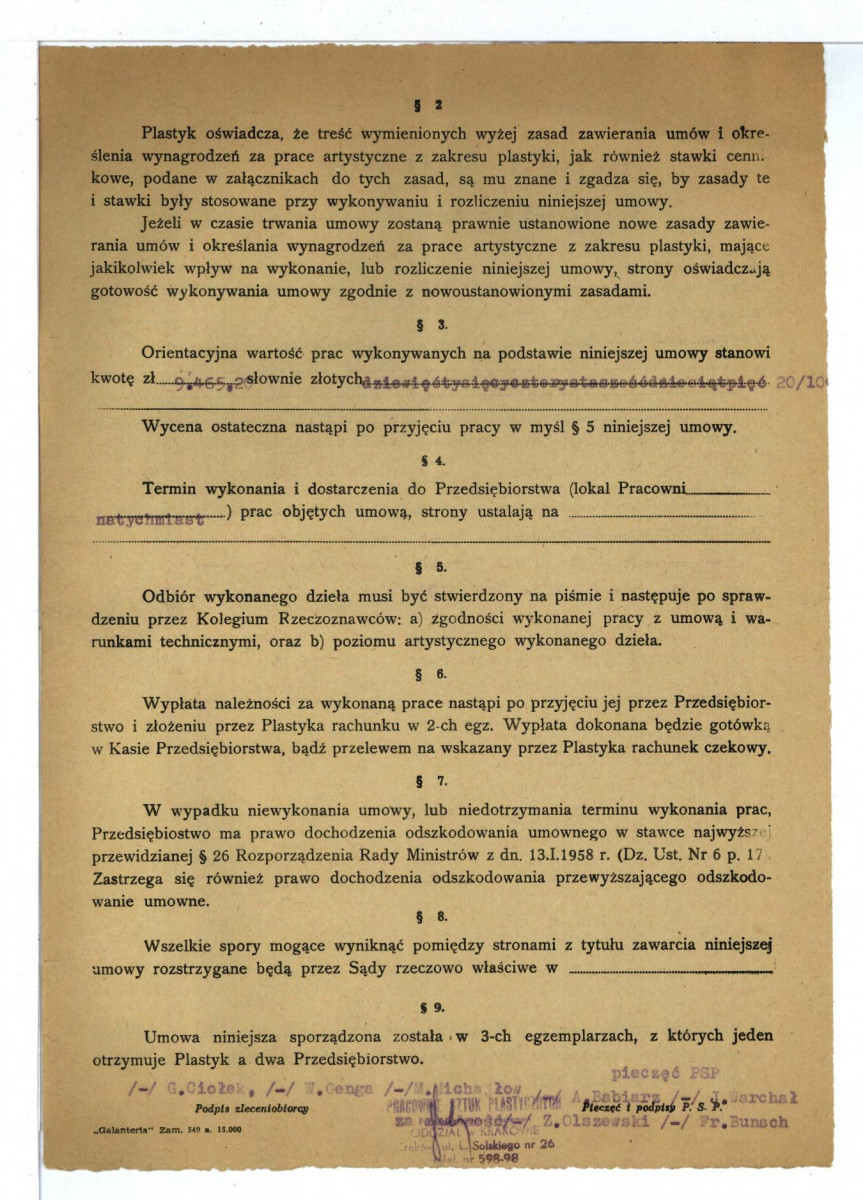 Umowa na wykonanie prac artystycznych z zakresu plastyki, skan 2